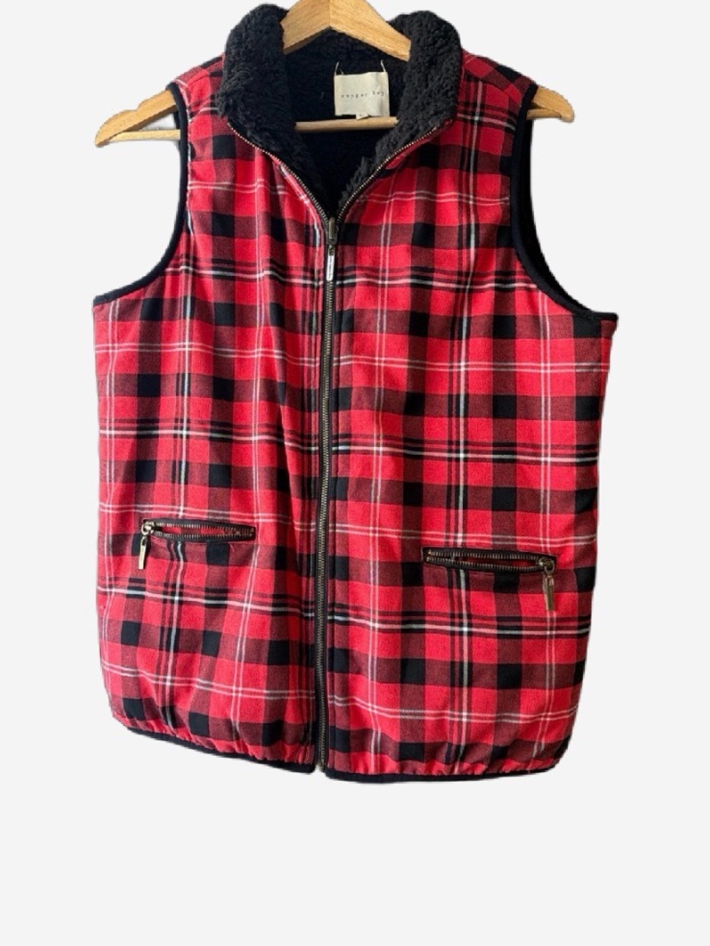 Copper Key Red and Black Plaid Fleece-Lined Vest